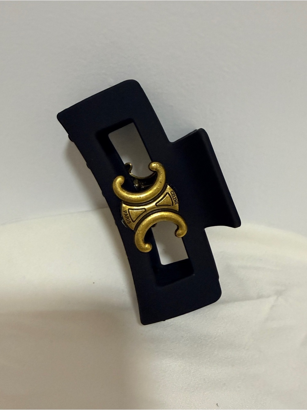 Black Hair Clip with Gold Double-Crescent Accent